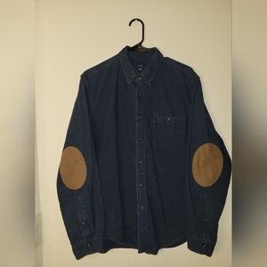 J.Crew Men's Cotton Flanel Shirt Elbow Patches, Navy, L, GUC